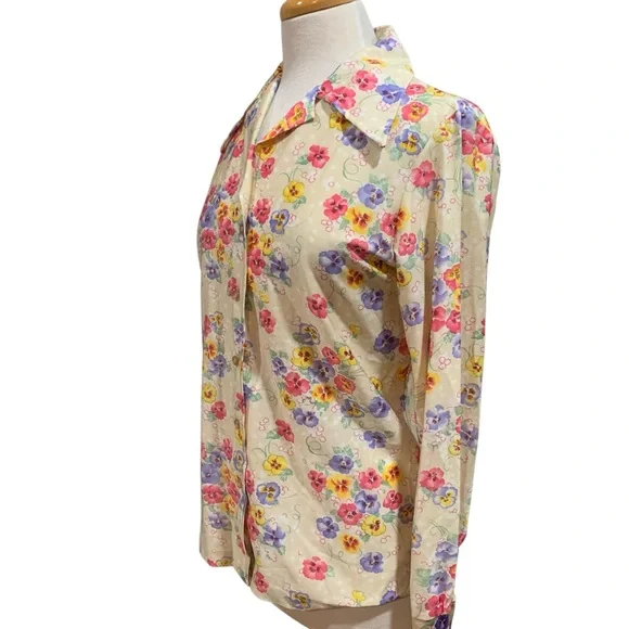 Vntg 70’s Sears dagger collar Multicolor Floral Button Down long sleeved Shirt M - Picture 4 of 5